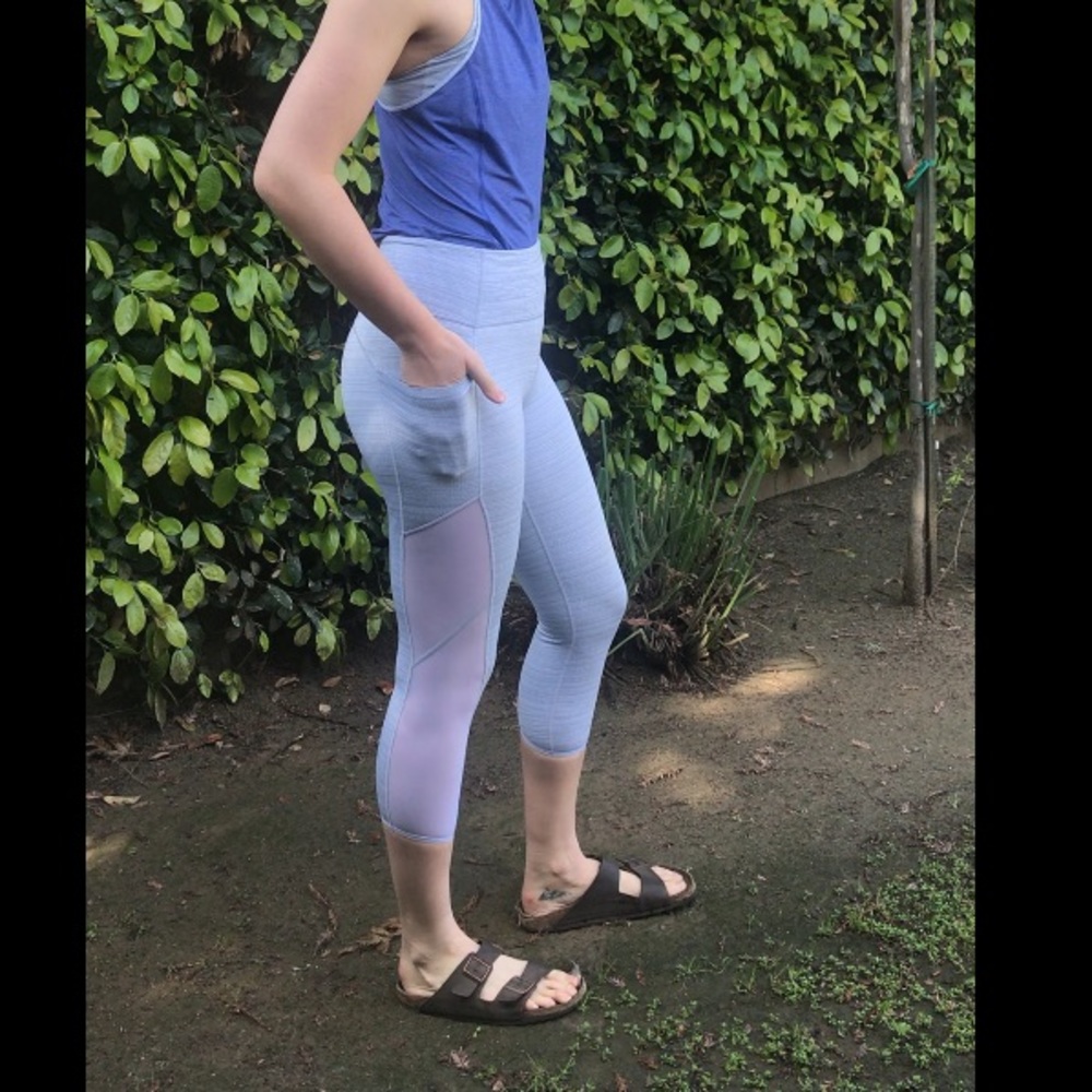 White Grey Crop Yoga Pants with Pocket